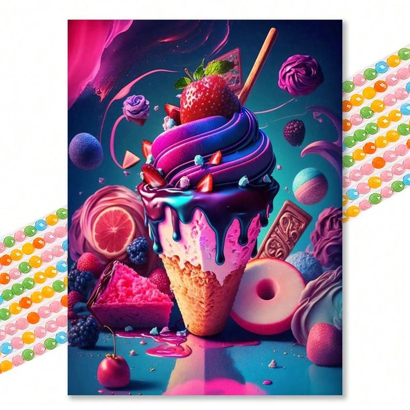 Ice Cream Pattern DIY Diamond Art Painting Without Frame, DIY 5D Diamond Art Painting Kit For Adults & Teenager, DIY Decor Painting For Home Bedroom Living Room And Office