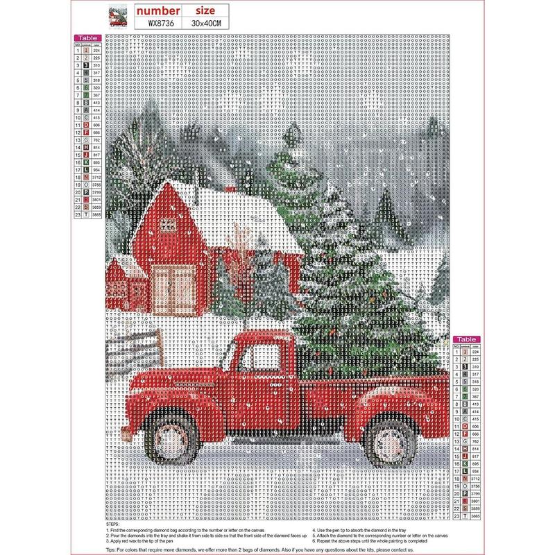 Christmas Tree Diamond Painting Kits for Adults, Red Truck 5D Diamond Art Kits for Beginners, DIY Full Drill Paint with  for Home Wall Decor 12x16 Inch 30x40cm