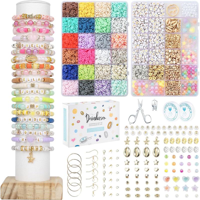 Bracelet Making Kit, 7200 Clay Beads Bracelet Making Kit, 2 Boxes Beads for Bracelets, Friendship Bracelet Kit with Letter Beads, Number Beads, Pearl Beads, Star Beads, Heart Beads