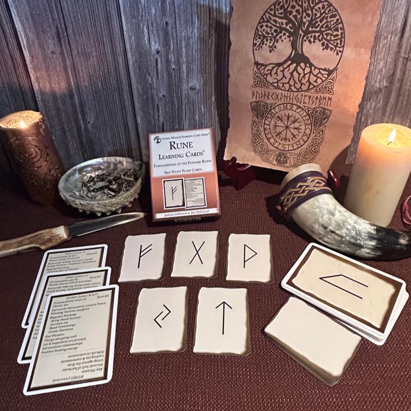 Living Magick RUNE LEARNING CARDS - Learn the fundamentals of  Norse Futhark Runes - Easily and Quickly learn the meanings and associations for each rune - 2 Decks: One for study & One for Rune Casting -Self Study Flash Cards, Beginners and Advanced