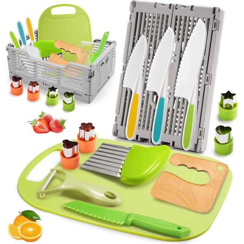 Gifts Toys for 3 4 5 6 7 8 9 10 Year Old Girls Boys Birthday, Kids Knife Set for Real Cooking & Basket, Montessori Toys Cooking Set for Toddlers Kids Kitchen Knife Set, Kids Learning Toys