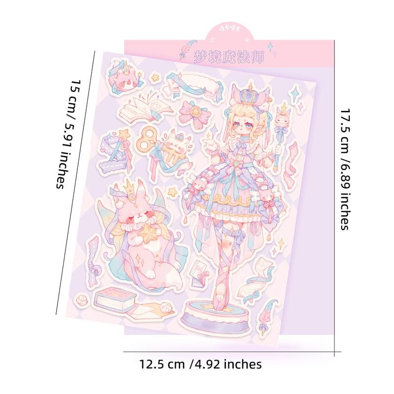 Room Decor Cute Cartoon Girl Pattern Sticker, Waterproof Self Adhesive Decorative Sticker, Decor Sticker for Gift Greeting Card Water Bottle Laptop Phone Diy Scrapbooking Journal Making