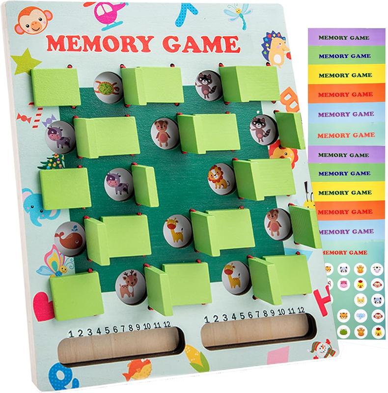 Matching Memory Game for Kids Age 3 4 5 6 7 8 Year Old, Wooden Board Game Travel Toys for Boys Girls, Fun Road Trip Essentials Airplane Activity Camping Game,Toddler Christmas Birthday Gifts