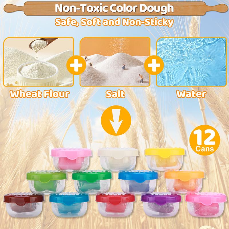 Crelloci Play Dough Set, Deluxe 39Pcs Kitchen Creations Accessories Kit, with 12 Cans Dough, 3-in-1 Color Ultra Light air dry Play Doh Play-Doh