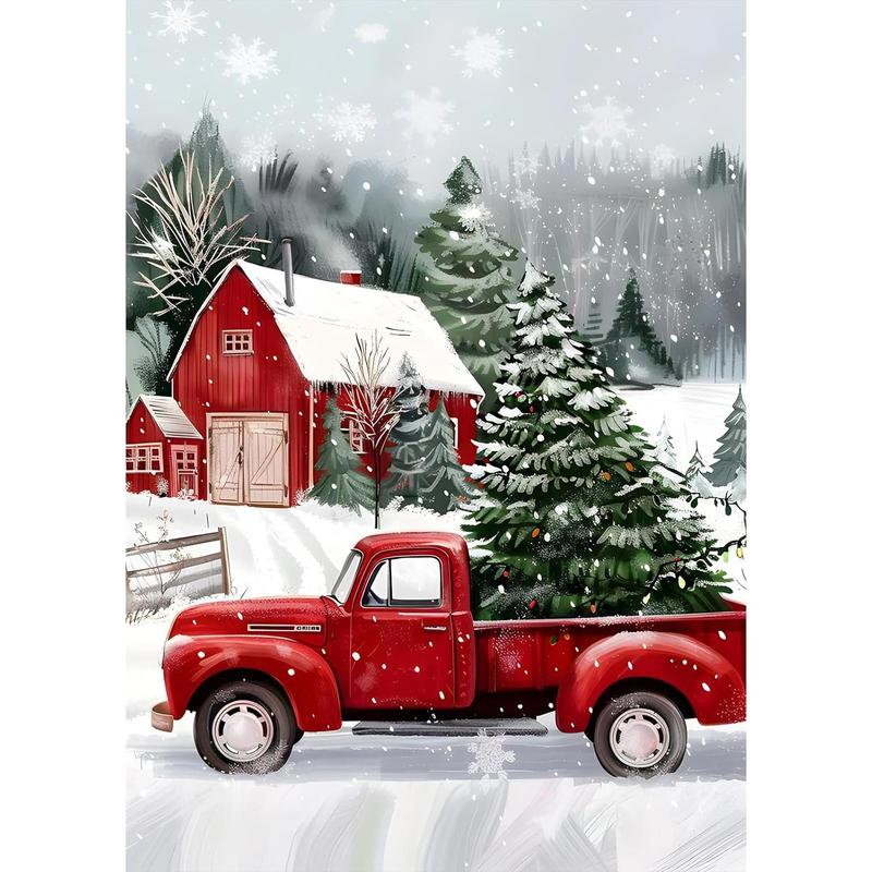 Christmas Tree Diamond Painting Kits for Adults, Red Truck 5D Diamond Art Kits for Beginners, DIY Full Drill Paint with  for Home Wall Decor 12x16 Inch 30x40cm