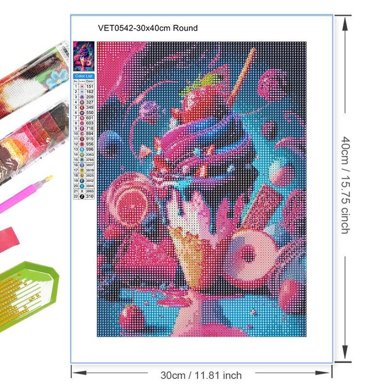 Ice Cream Pattern DIY Diamond Art Painting Without Frame, DIY 5D Diamond Art Painting Kit For Adults & Teenager, DIY Decor Painting For Home Bedroom Living Room And Office