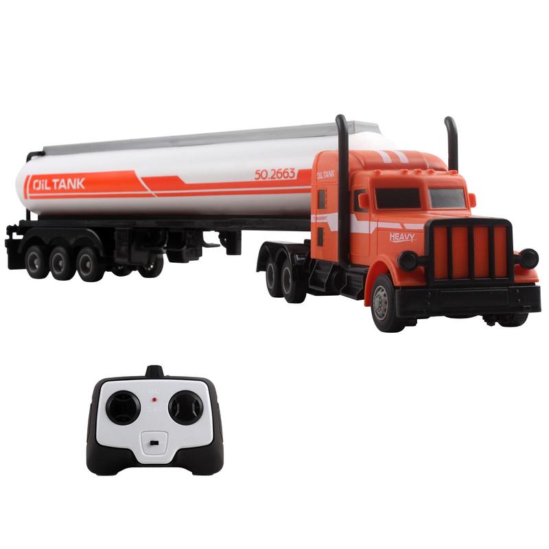 Semi Truck And Fuel Trailer 18 Inch 2.4Ghz Fast Speed 1:16 Scale Electric Oil Hauler Rechargeable Remote Control Kids Big Rig Toy Carrier Vehicle Cargo Car Great Gift For Children Boys Girls