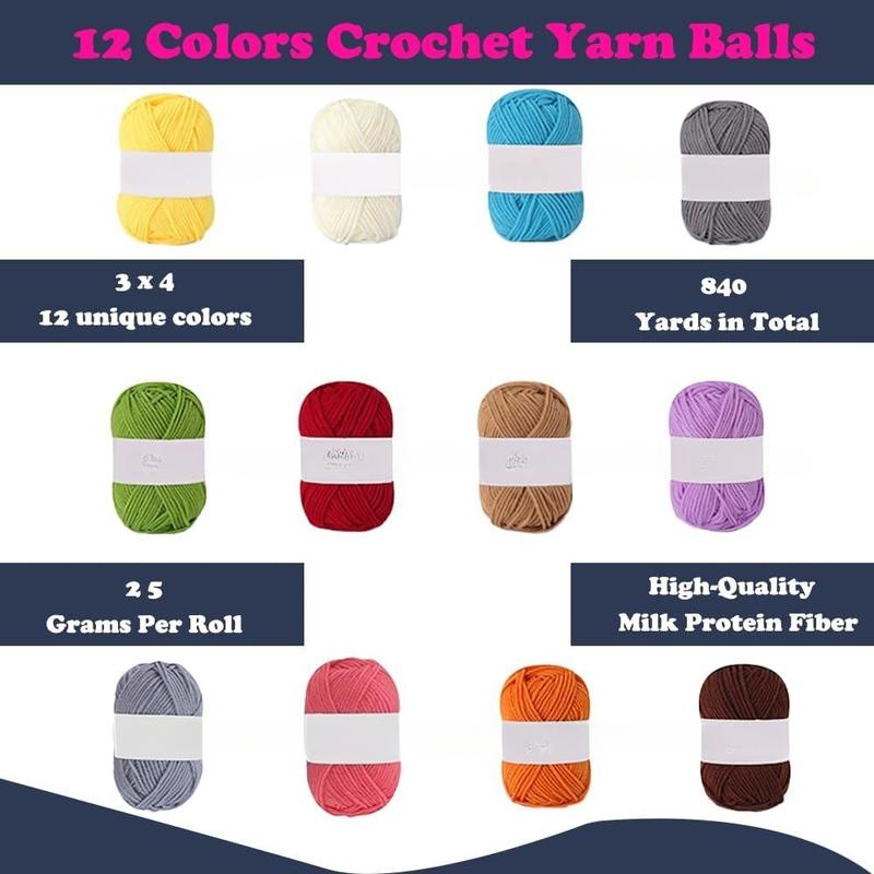 Crochet Kits for Beginners, All in One Crochet Kits with 840 Yards Crochet Yarn, 10 Size  Crochet Hooks 2.0mm~6.5mm