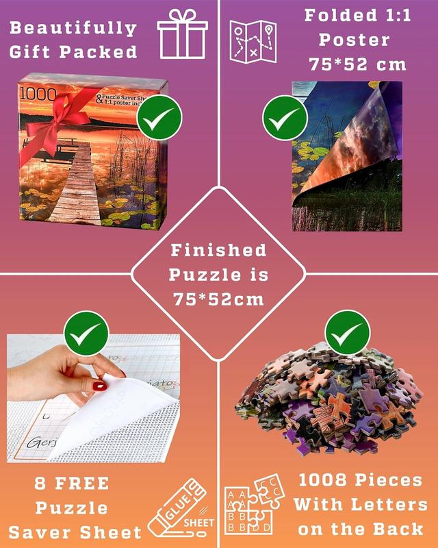 Puzzles for Adults 1000 count - 20x30 in HD Quality Landscape 1000 count Puzzle for Adults & Families | Sturdy 2mm Adult Puzzle Pieces | 8 Jigsaw Puzzles Saver Sheets & Full-Sized 1:1 Poster Included