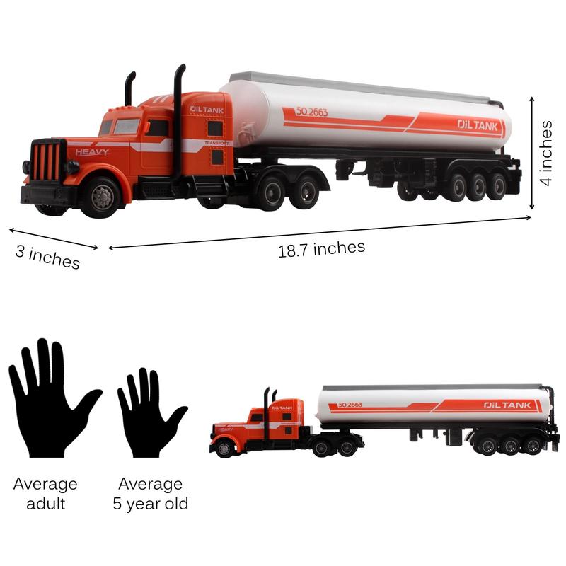 Semi Truck And Fuel Trailer 18 Inch 2.4Ghz Fast Speed 1:16 Scale Electric Oil Hauler Rechargeable Remote Control Kids Big Rig Toy Carrier Vehicle Cargo Car Great Gift For Children Boys Girls