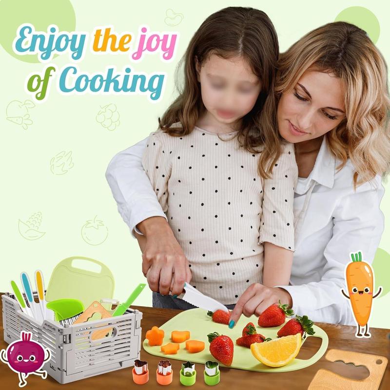 Gifts Toys for 3 4 5 6 7 8 9 10 Year Old Girls Boys Birthday, Kids Knife Set for Real Cooking & Basket, Montessori Toys Cooking Set for Toddlers Kids Kitchen Knife Set, Kids Learning Toys