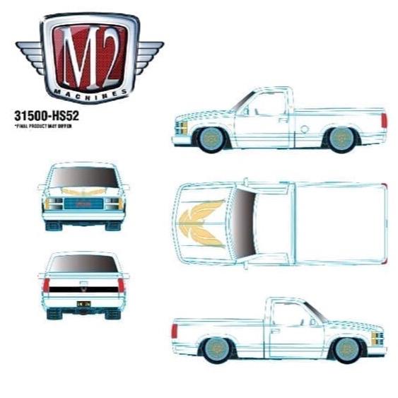 M2 Machines 1:64 1988 GMC Sierra 1500 Custom Diecast Toy Vehicle - White