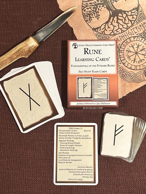 Living Magick RUNE LEARNING CARDS - Learn the fundamentals of  Norse Futhark Runes - Easily and Quickly learn the meanings and associations for each rune - 2 Decks: One for study & One for Rune Casting -Self Study Flash Cards, Beginners and Advanced