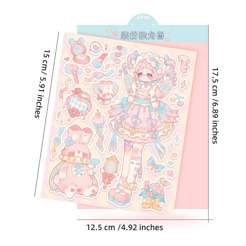 Room Decor Cute Cartoon Girl Pattern Sticker, Waterproof Self Adhesive Decorative Sticker, Decor Sticker for Gift Greeting Card Water Bottle Laptop Phone Diy Scrapbooking Journal Making