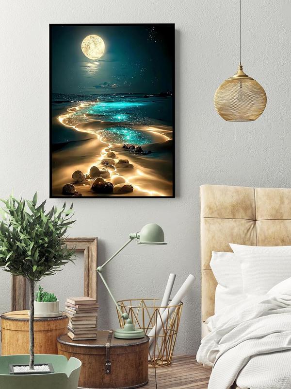 Moonlight Beach Diamond Painting Kits for Adults, 5D Seaside Moon Diamond Art Kits for Beginners, DIY Full Drill Paint with Diamond, Home Wall Decor 12 x 16 Inch