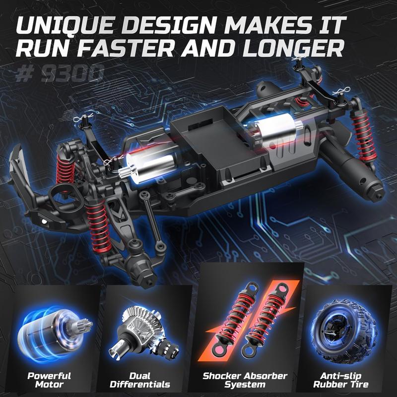 DEERC 9300 High Speed Remote Control Car,1:16 Scale 40 KM H Fast RC Truck, 4WD Off Road Monster Trucks,2.4GHz All Terrain Toy Trucks with 2 Batteries,40+ Min Play Gift RC Cars rccrawlers