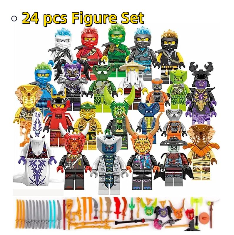 24 Packs Nija Mini Action Figure Set with Weapons and Collectible Building Blocks for Boys and Girls