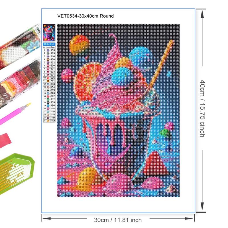 Ice Cream Pattern DIY Diamond Art Painting Without Frame, DIY 5D Diamond Art Painting Kit For Adults & Teenager, DIY Decor Painting For Home Bedroom Living Room And Office