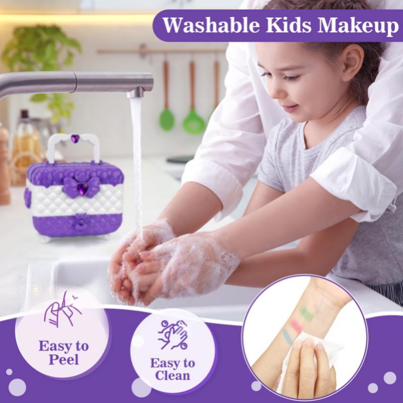 55Pcs Kids Makeup Kit for Girl-Washable Kids Makeup Girl Toys, Real Make Up Set Kids Toys for Little Girls Toddler Princess, Birthday Gifts Toys for  Christmas, Halloween Gift