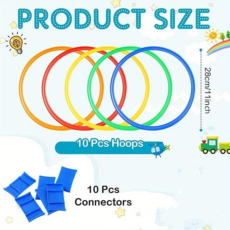 Colorful Agility Ring Set, Sensory Training Agility Rings Set, 10pcs Hoops & 10pcs Connectors, Indoor & Outdoor Agility & Balance Training Sports Equipment