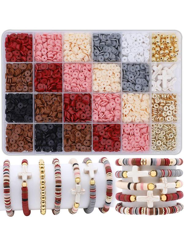 24 Grids Polymer Clay Beads with Flower & Cross Charm & Elastic String, DIY Jewelry Making Supplies for Bracelet Necklace Earrings DIY Making