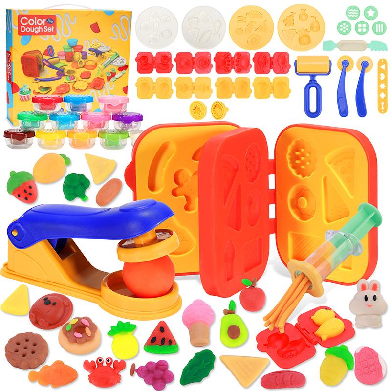 Crelloci Play Dough Set, Deluxe 39Pcs Kitchen Creations Accessories Kit, with 12 Cans Dough, 3-in-1 Color Ultra Light air dry Play Doh Play-Doh