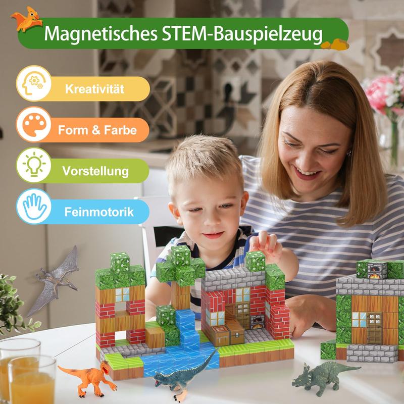 Magnetic Blocks-11PCS Magnetic Building Blocks Magnetic Tiles Stacking, Build-Magnet-World Set, STEM Montessori Sensory Toy smagnet blocks （110 Jungle & Dinosaur）