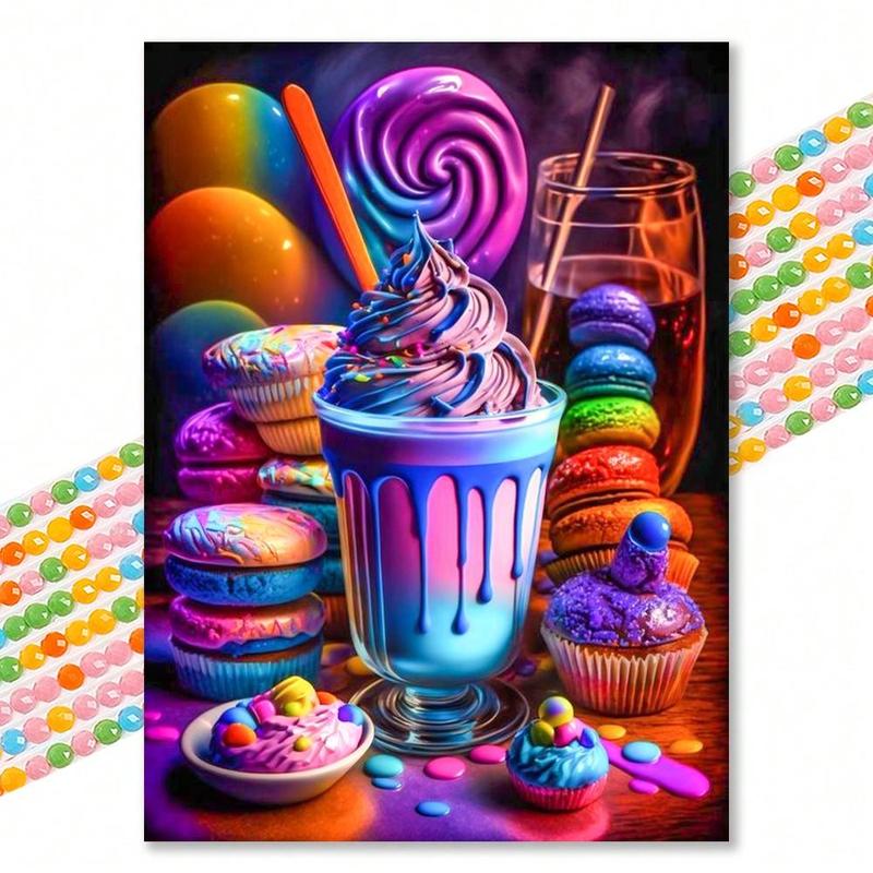 Ice Cream Pattern DIY Diamond Art Painting Without Frame, DIY 5D Diamond Art Painting Kit For Adults & Teenager, DIY Decor Painting For Home Bedroom Living Room And Office