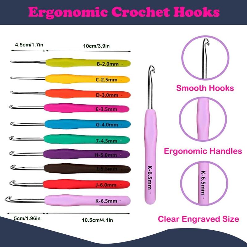 Crochet Kits for Beginners, All in One Crochet Kits with 840 Yards Crochet Yarn, 10 Size  Crochet Hooks 2.0mm~6.5mm