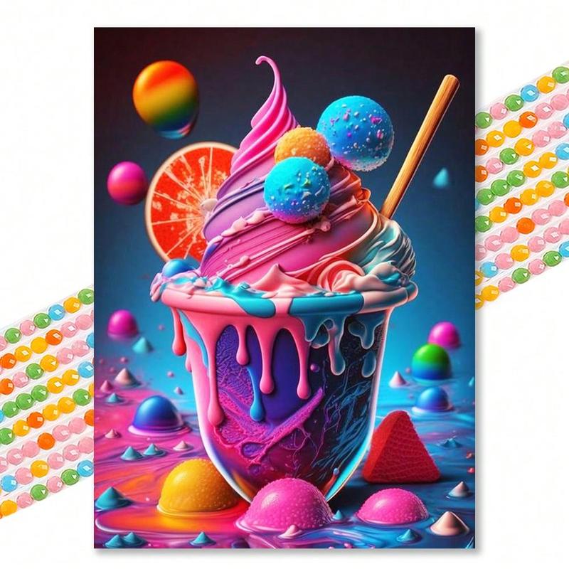 Ice Cream Pattern DIY Diamond Art Painting Without Frame, DIY 5D Diamond Art Painting Kit For Adults & Teenager, DIY Decor Painting For Home Bedroom Living Room And Office