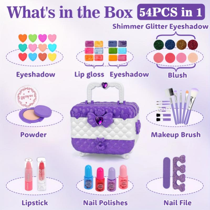 55Pcs Kids Makeup Kit for Girl-Washable Kids Makeup Girl Toys, Real Make Up Set Kids Toys for Little Girls Toddler Princess, Birthday Gifts Toys for  Christmas, Halloween Gift