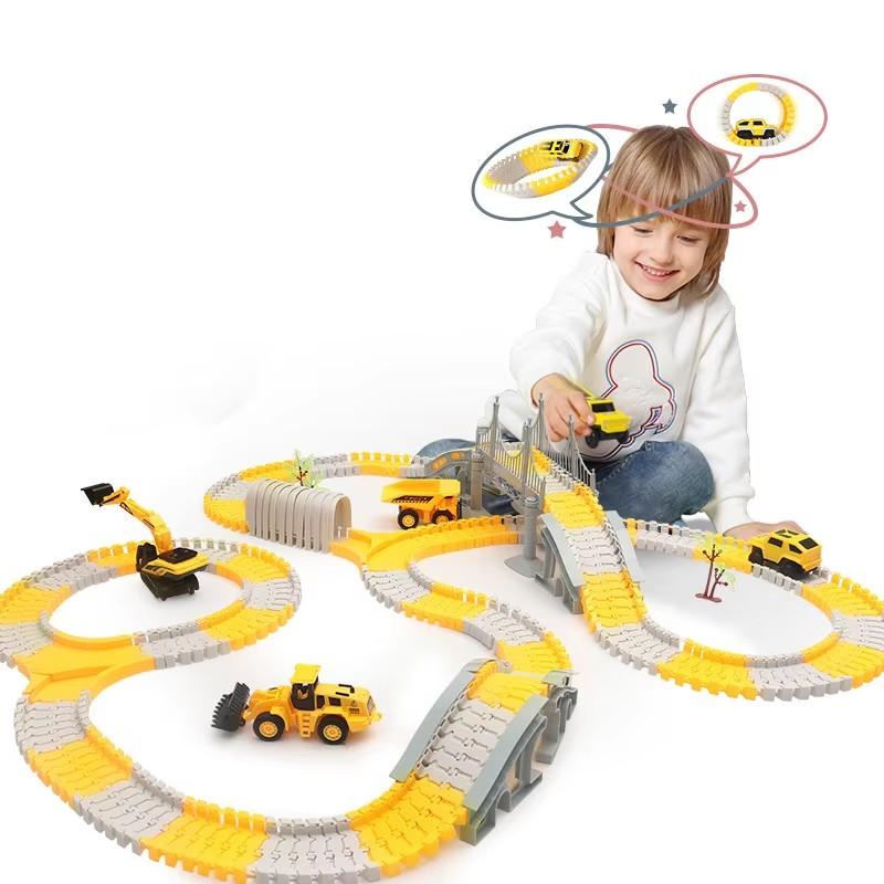 Kids Construction Toys, 255pcs Construction Race Tracks for Kids Toys, 1 Electric Cars, 6 Construction Cars, Flexible Track Play Set, Engineering Gifts for 3 4 5 6 Year Old Boys Girls,Children's birthday, Thanksgiving, Christmas gifts