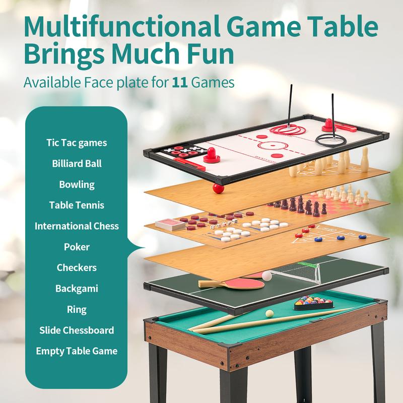 Naudacaa 11-in-1 Combo Game Table Set for Home,Combination Tables for Game Room, Friends & Family w Bowling, Billiards, Ping Pong, Shuffleboard, Chess, Checkers, Backgammon, Air Hockey, Ring toss