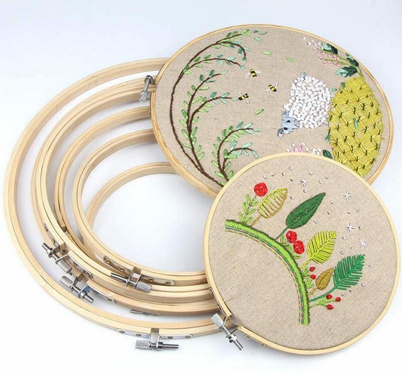 Embroidery Starter Kit - Cross Stitch Tool Kit - 100 Color Embroidery Threads, 5 Wooden Embroidery Hoops, 2 Pieces Aida Cloth