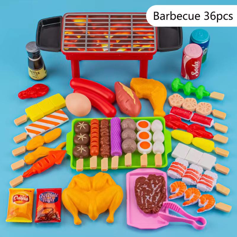 BBQ Grill Playset Toy Barbecue Kitchen Prentend Cooking Playset Interactive Grill Play Food Accessories Set for Girls Boys