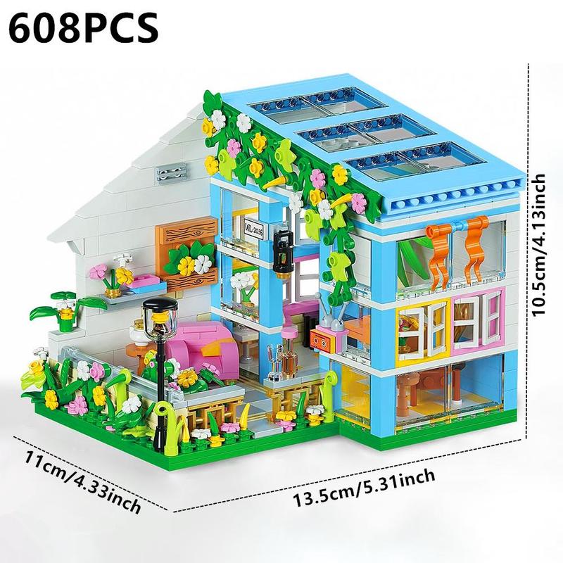 608pcs set Flower House Design Building Blocks, Creative Blocks Building Toy, Educational Toys for Kids & Adults