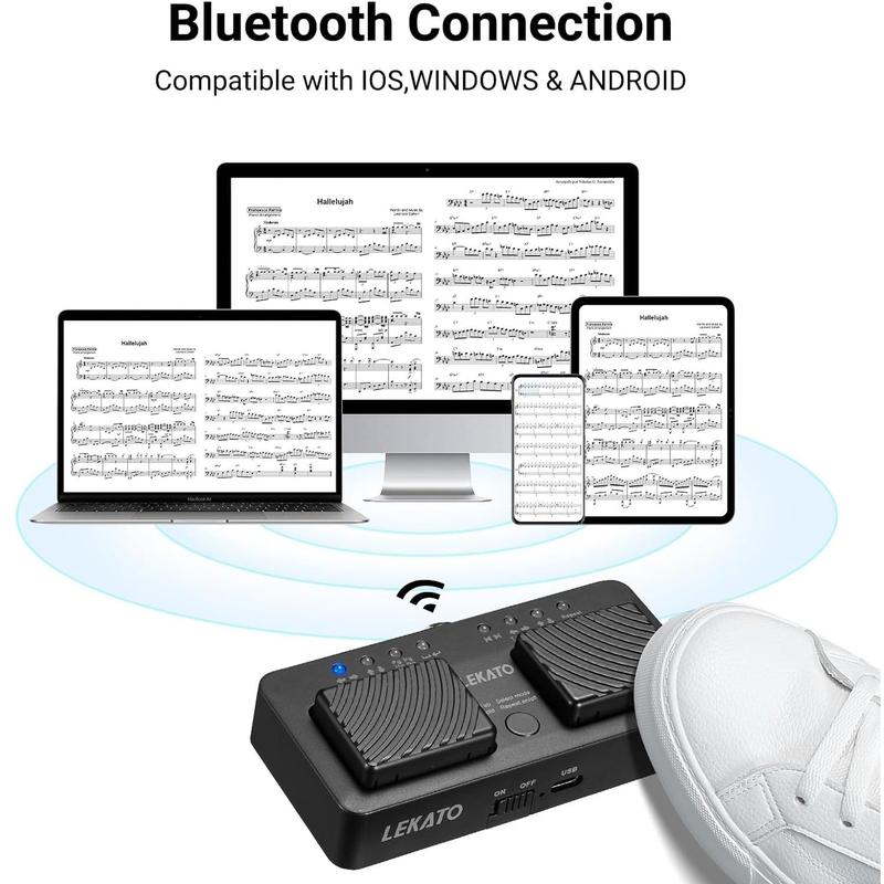 Lekato Wireless Page Turner Pedal, Page Turner Rechargeable Page Turner Foot Pedal Page Turner Music Page Turner Portable Page Turner Pedal for Tablets, Phones, Stocking Fillers Gift