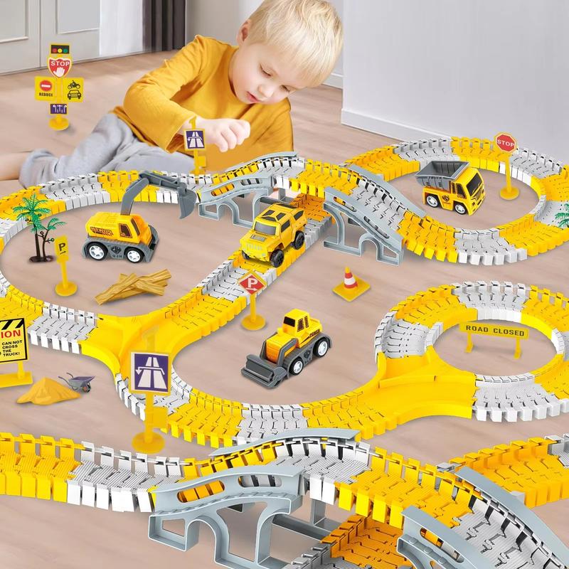 Kids Construction Toys, 255pcs Construction Race Tracks for Kids Toys, 1 Electric Cars, 6 Construction Cars, Flexible Track Play Set, Engineering Gifts for 3 4 5 6 Year Old Boys Girls,Children's birthday, Thanksgiving, Christmas gifts