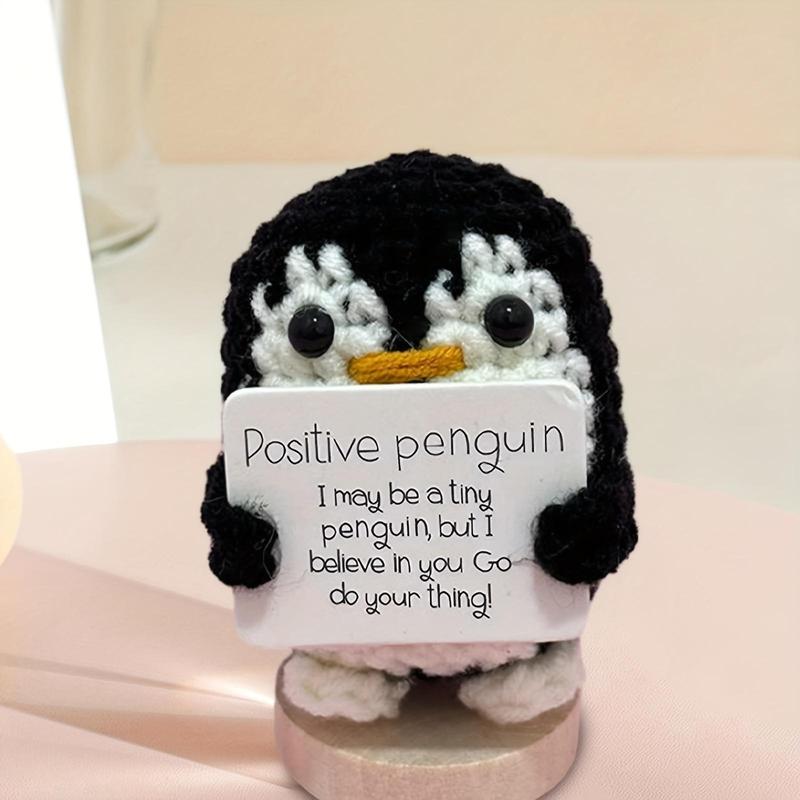 Crochet Penguin Design Plush Toy, Cute Soft Positive Penguin, Mini Crochet Doll with Positive Card, Home Decor, Birthday Gift for Friends Family