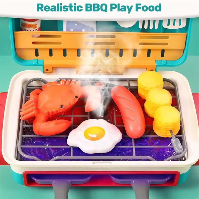 Children's Smart Barbecue Toys, Gifts For Girls And Boys, Spray Light And Sound Simulation Skewers Of Color-Changing Food Oven Set