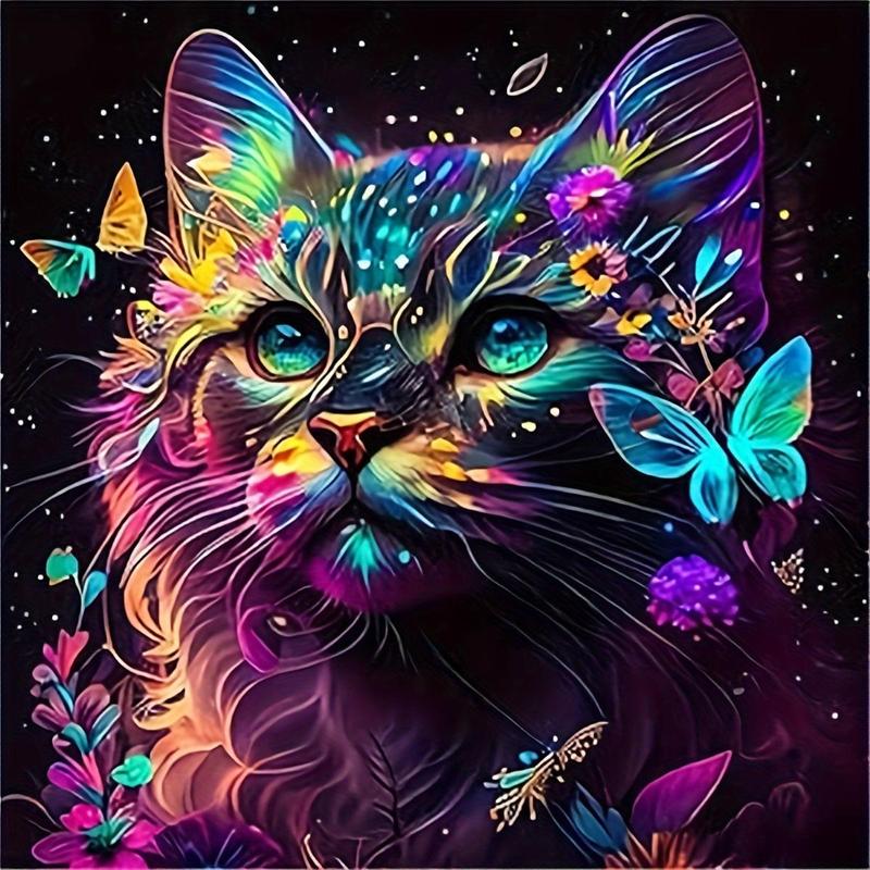 Cat & Butterfly Pattern DIY Diamond Art Painting Kit without Frame, 1 Set DIY Diamond Art Painting by Numbers Kit, Wall Art Home Decor