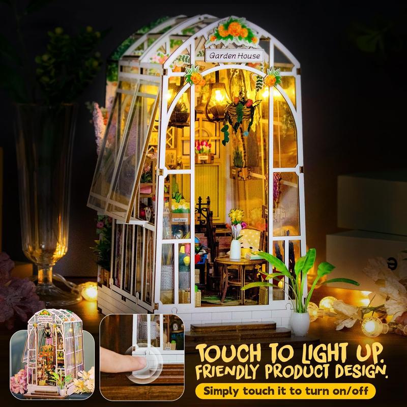 DIY Book Nook Kit, DIY Miniature House Kit with LED Lights, 3D Wooden Puzzle for Adults to Bulid, Mini House with Bookshelf Insert Decor Bookend Diorama Dollhouse Kit Crafts for Adults