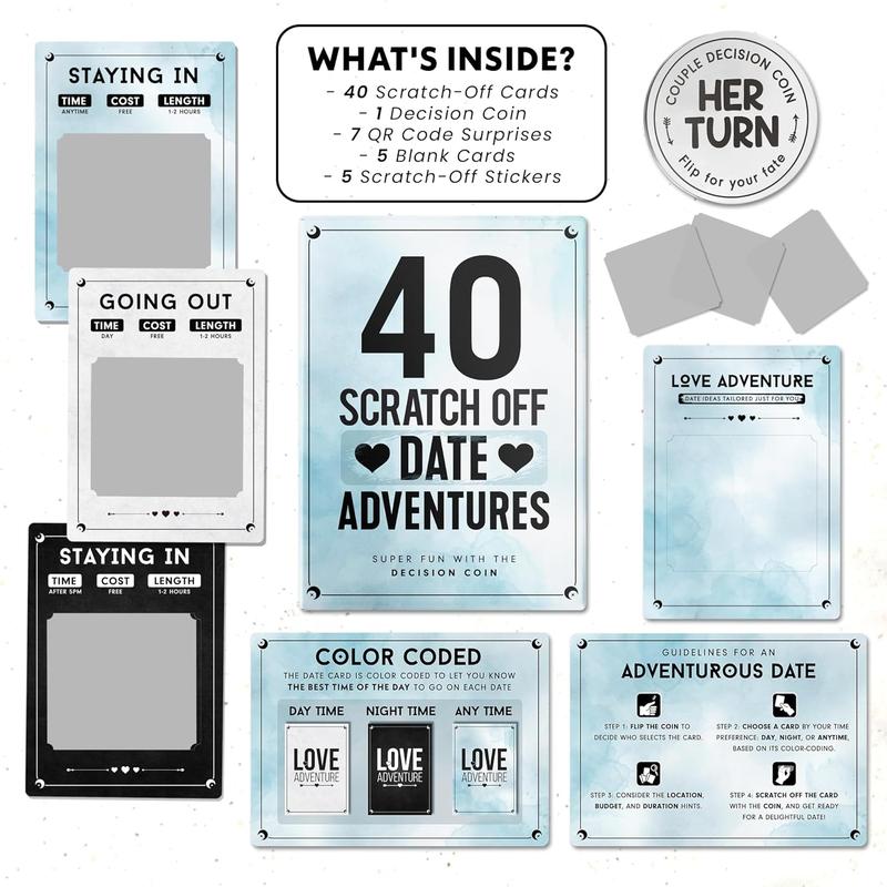 Date Adventures Scratch Off Couple Games for Anniversary, Engagement, Wedding Gifts - Card Games for Couples