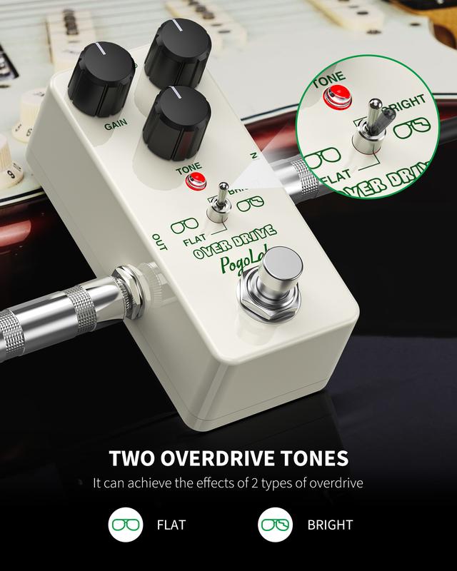 POGOLAB Overdrive Pedal, Overdrive Guitar Pedal with Two Effects, Bright and Flat, True Bypass, Mini Pedal for Electric Guitar