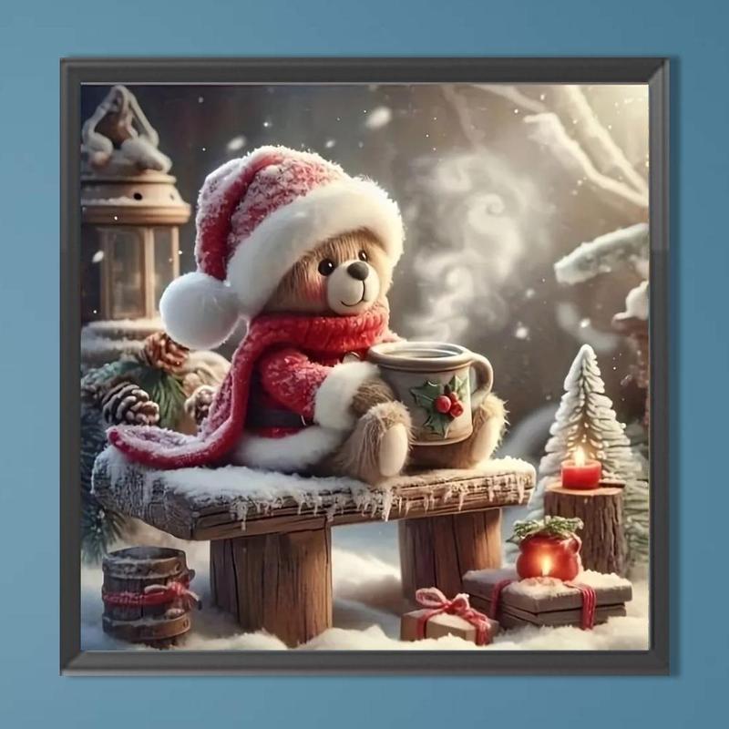 Holiday Bear Pattern DIY Diamonds Art Painting Without Frame, DIY 5D Diamonds Art Painting Kit, Wall Art Decor for Home Living Room Bedroom