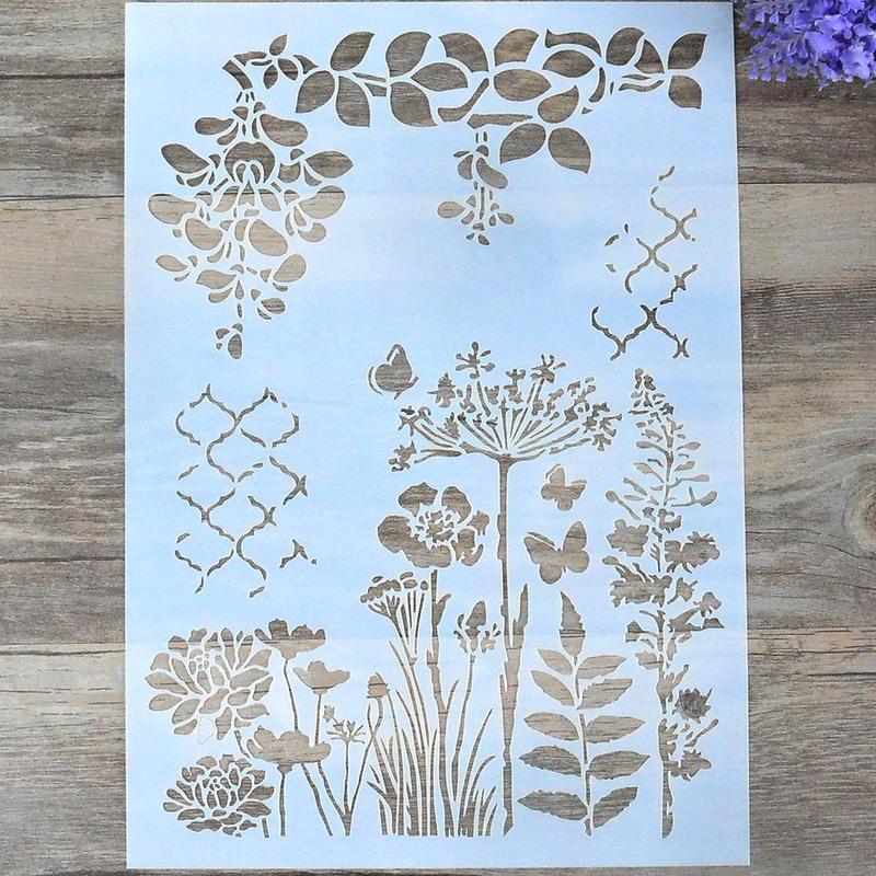 Reusable Flower Pattern Decorative Stencil, Hollow out Hand Account Cake Graffiti Painting Stencil, DIY Decorative Art Supplies for Scrapbooking & Crafts