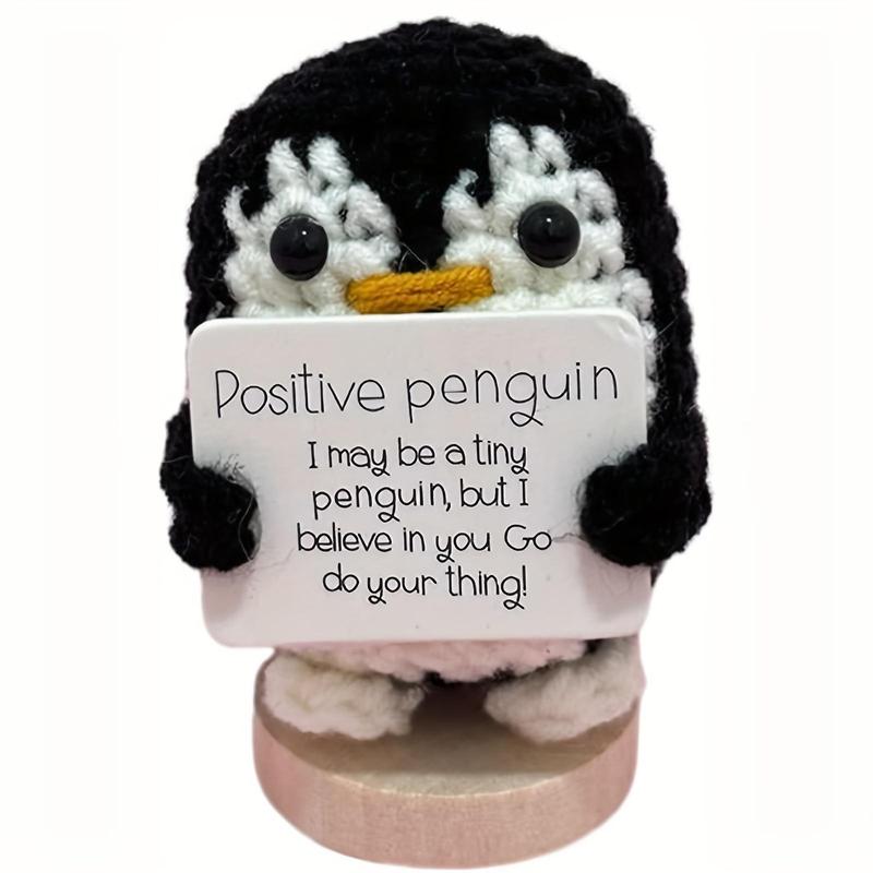 Crochet Penguin Design Plush Toy, Cute Soft Positive Penguin, Mini Crochet Doll with Positive Card, Home Decor, Birthday Gift for Friends Family