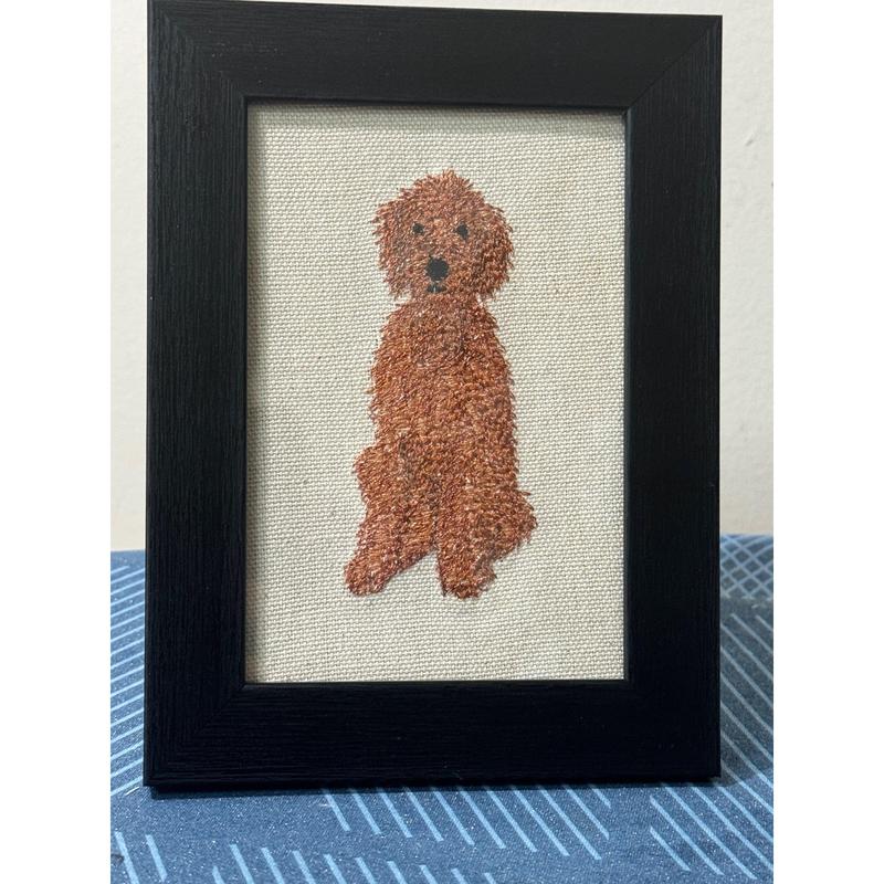 Red Poodle Doodle Machine Embroidered and Framed!