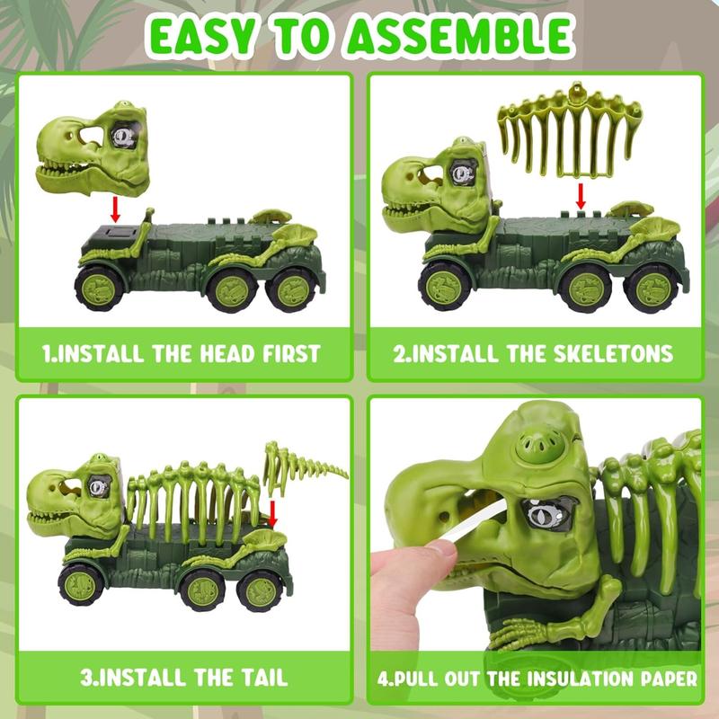 Dinosaur Truck with Sound & Light, Toy for Kids 3-5, T Rex Monster Truck Carrier Transport Car Game with 3 Little Dino Catapult Cars Vehicle & Jurassic Dinosaurs Figures