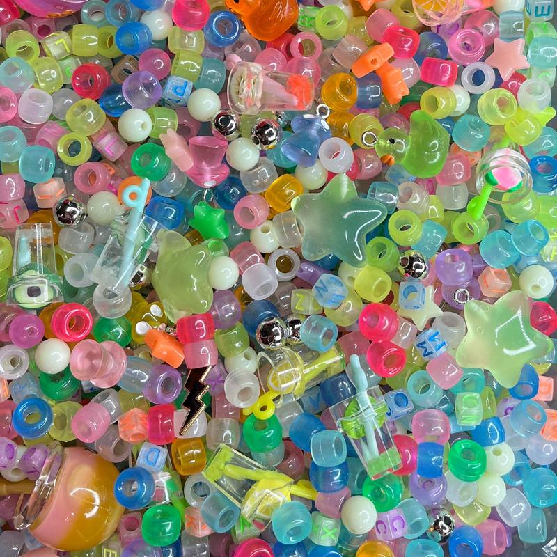 Glow in the dark 2 oz bead and charm mix- luminous pony beads, glow in the dark honey pots, symbol & letter beads, glow drink charms, and more! luminous bead